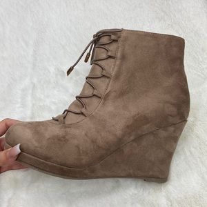 Taupe Suede Wedge Booties